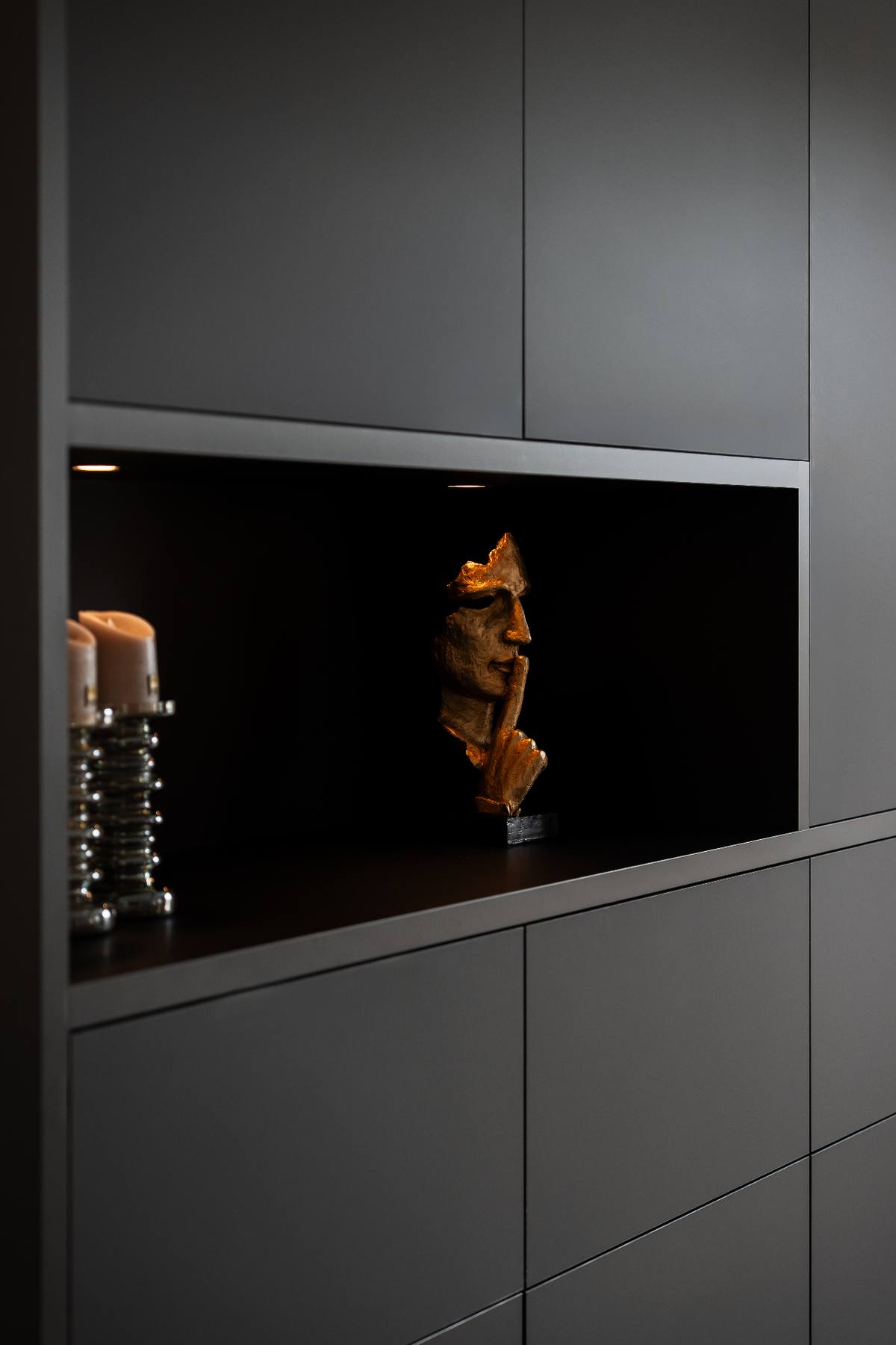 Wand kast - Mat zwart met haard & TV — beeld 3