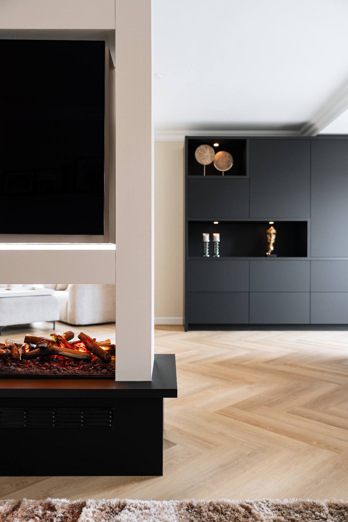 Wand kast - Mat zwart met haard & TV — beeld 4