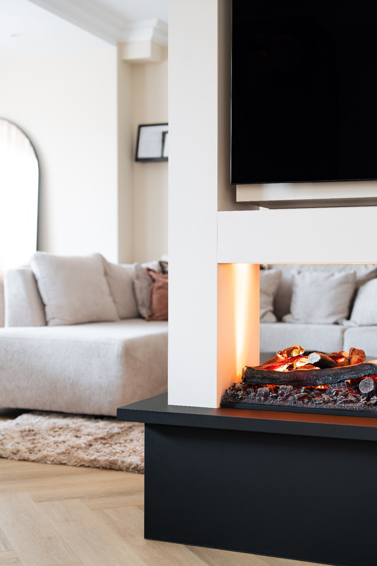 Wand kast - Mat zwart met haard & TV, foto 7